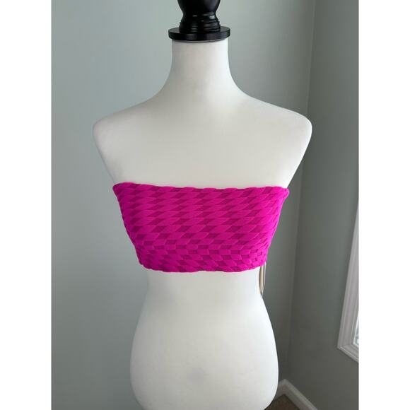 NWT Good American Hawaiian Pink Jacquard Bandeau Bikini Top - M - Picture 1 of 8